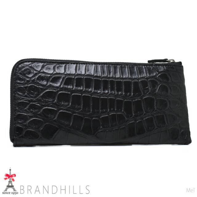 クロコダイル 長財布 メンズ レディース ブラック マット加工 L字ファスナー 新品