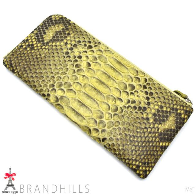 パイソン 長財布 メンズ レディース イエロー マット加工 L字