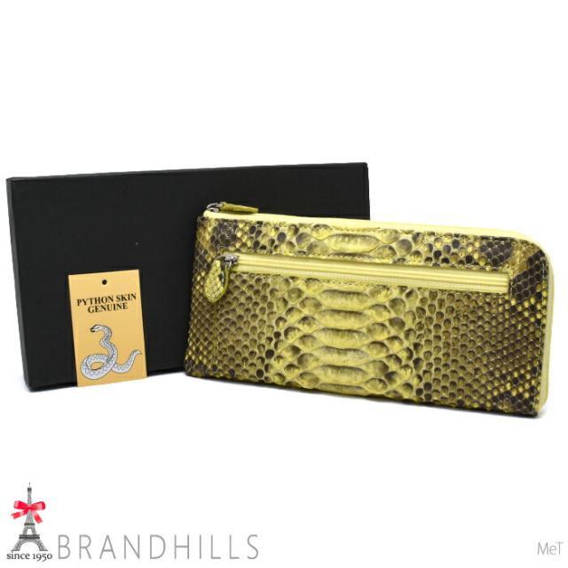 パイソン 長財布 メンズ レディース イエロー マット加工 L字