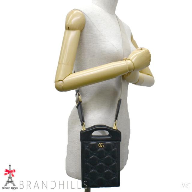 グッチ ミニトップハンドルバッグ GGマトラッセ レザー ブラック