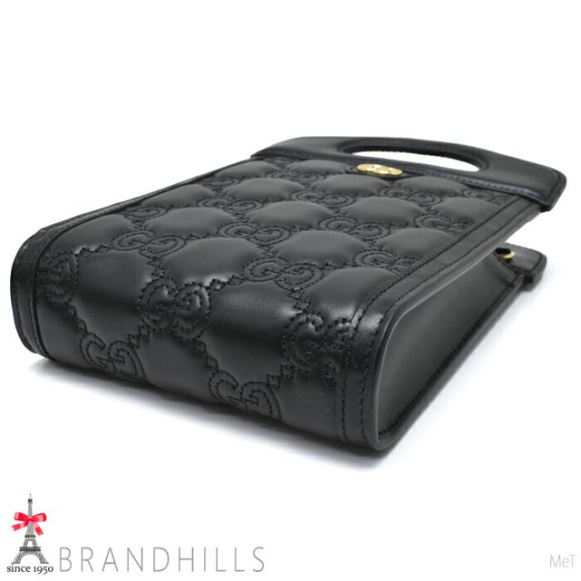 グッチ ミニトップハンドルバッグ GGマトラッセ レザー ブラック キルティング 2WAY ショルダー 723776 GUCCI 未使用品 【中古】 グッチ ミニトップハンドルバッグ GGマトラッセ レザー ブラック