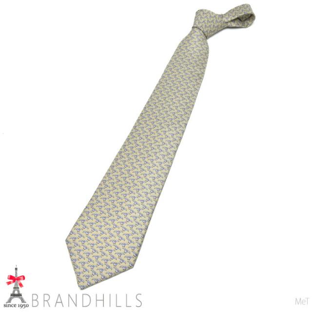 エルメス ネクタイ メンズ CRAVATE シルク100％ ベージュ カモメ 剣先幅9.5cm 005192T HERMES 未使用品 【中古】