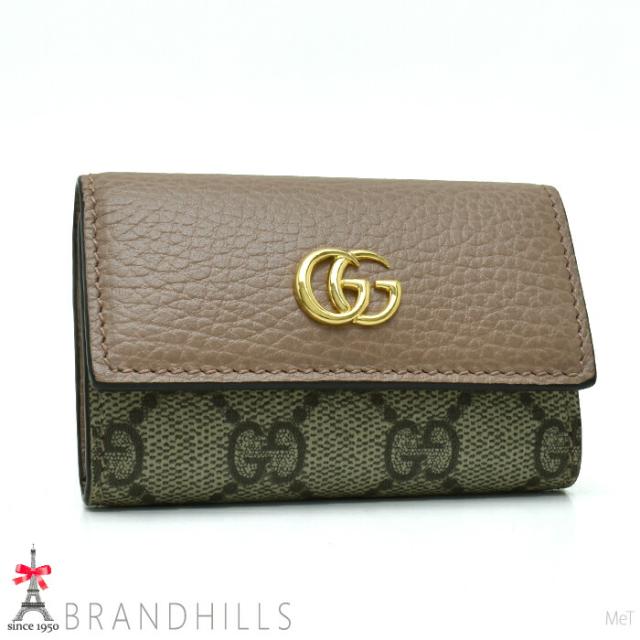 グッチ キーケース 6連 メンズ レディース GGマーモント レザー ベージュ 456118 GUCCI ほぼ未使用 【中古】