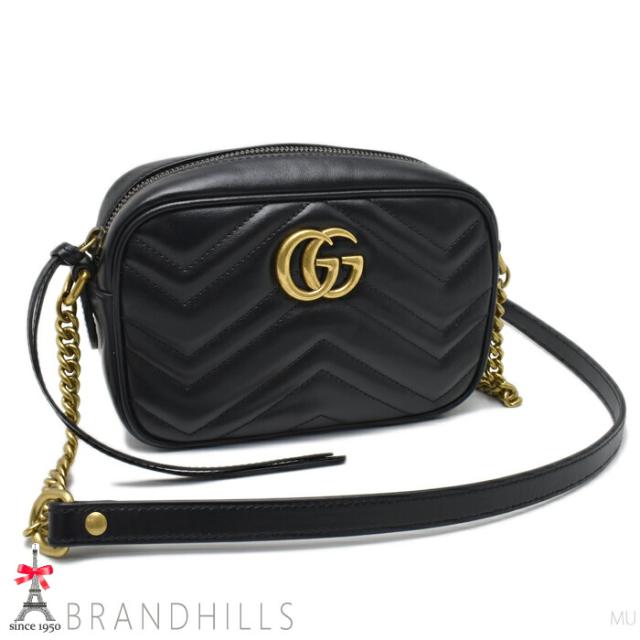 グッチ チェーンショルダーバッグ レディース GGマーモント キルティングレザー ブラック ミニ 448065 GUCCI 極美品 【中古】