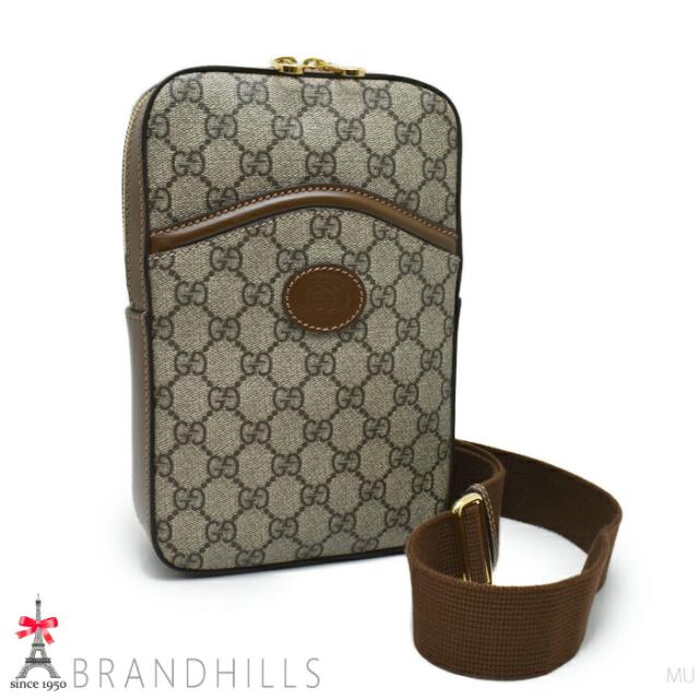 グッチ ボディバッグ GGスプリーム レザー ベージュ エボニー インターロッキングG 696016 GUCCI ほぼ未使用 【中古】 グッチ ボディバッグ GGスプリーム レザー ベージュ エボニー インター