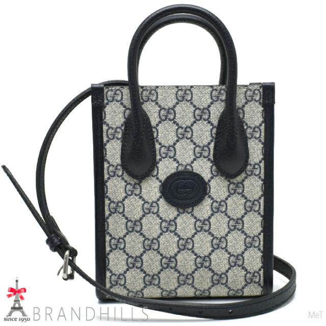 グッチ ミニトートバッグ レディース インターロッキングG GGスプリーム ベージュ ブルー 671623 GUCCI 未使用品 【中古】