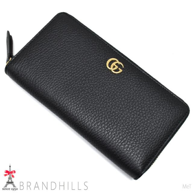 グッチ 長財布 レディース ダブルG ジップアラウンドウォレット レザー ブラック 456117 GUCCI ほぼ未使用 【中古】