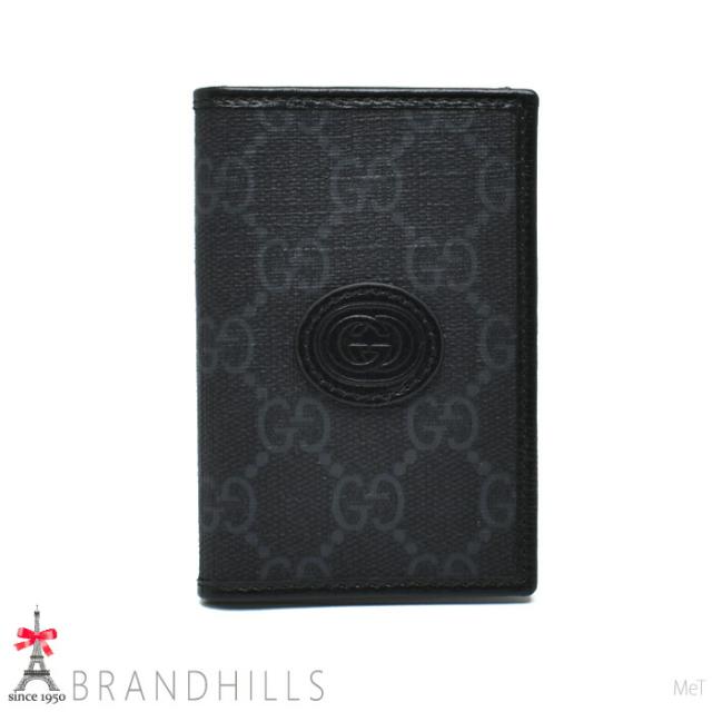 グッチ カードケース GGスプリーム インターロッキングG レザー ブラック グレー 699267 GUCCI ほぼ未使用 【中古】