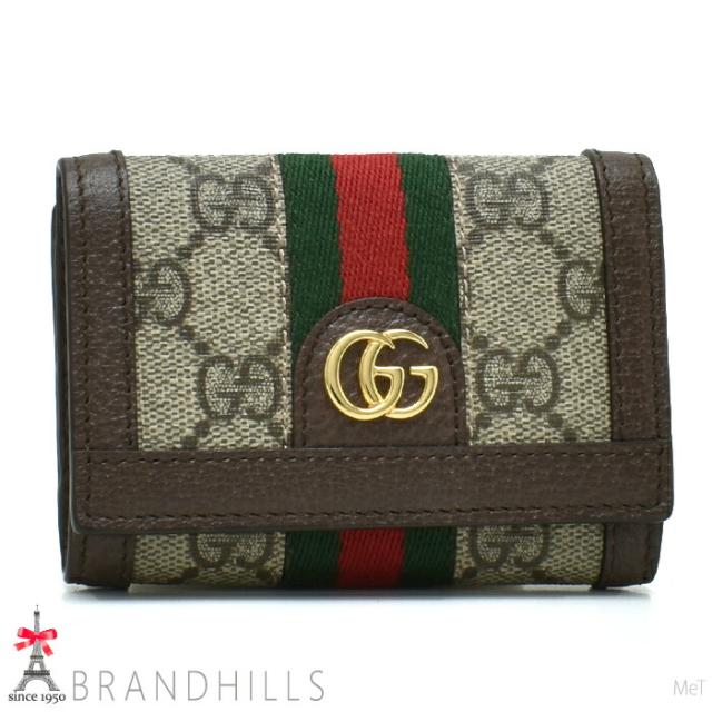 グッチ 財布 三つ折り オフディア GGスプリーム ベージュ エボニー コンパクトウォレット 644334 GUCCI ほぼ未使用 【中古】