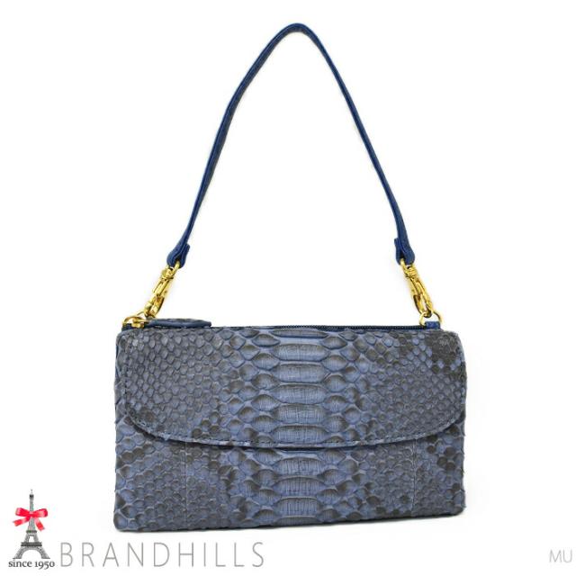 パイソン ショルダーバッグ レディース マット加工 イリスブルー スネーク 錦ヘビ ウォレット 3WAYポーチ 新品