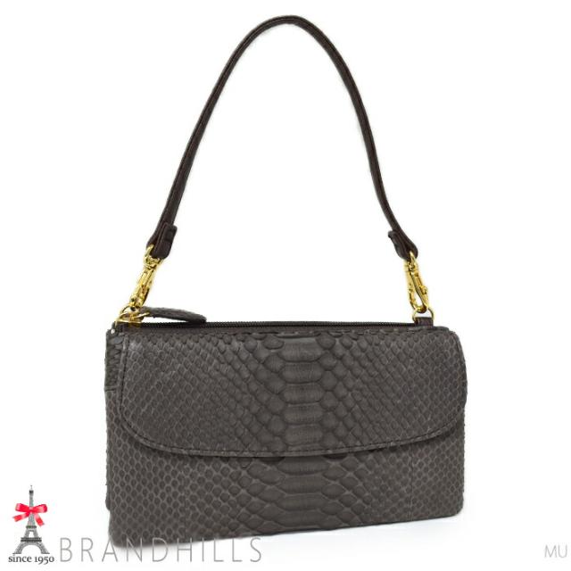 パイソン ショルダーバッグ レディース マット加工 ブラウン スネーク 錦ヘビ ウォレット 3WAYポーチ 新品