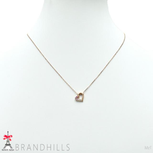 カナル 4℃ ピンクサファイア ダイヤモンド ネックレス K10金 PG ピンクゴールド ハートモチーフ Canal 美品 【中古】