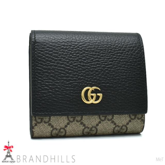 グッチ 財布 二つ折り レディース GGマーモント スプリーム レザー ブラック 598587 GUCCI ほぼ未使用 【中古】