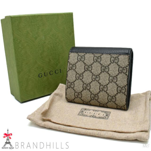 グッチ 財布 二つ折り レディース GGマーモント スプリーム レザー ブラック 598587 GUCCI ほぼ未使用 【中古】_2