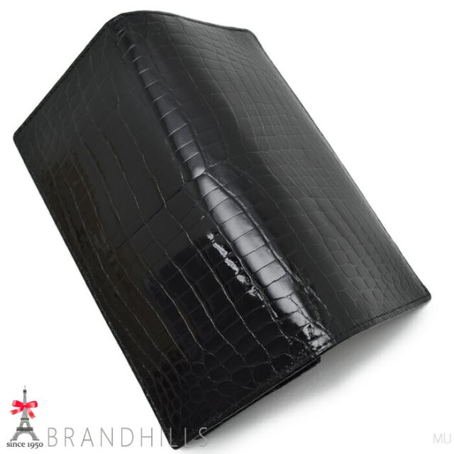 クロコダイル 長札入れ メンズ ブラック シャイニング加工 一枚革 センター取り 無双 日本製 JRA 新品_2