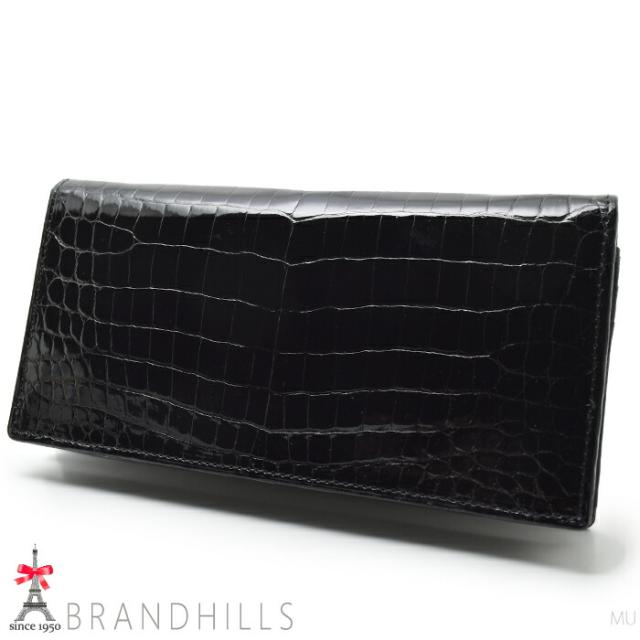 クロコダイル 長札入れ メンズ ブラック シャイニング加工 一枚革 センター取り 無双 日本製 JRA 新品_3