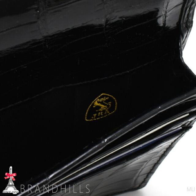 クロコダイル 長札入れ メンズ ブラック シャイニング加工 一枚革 センター取り 無双 日本製 JRA 新品_7