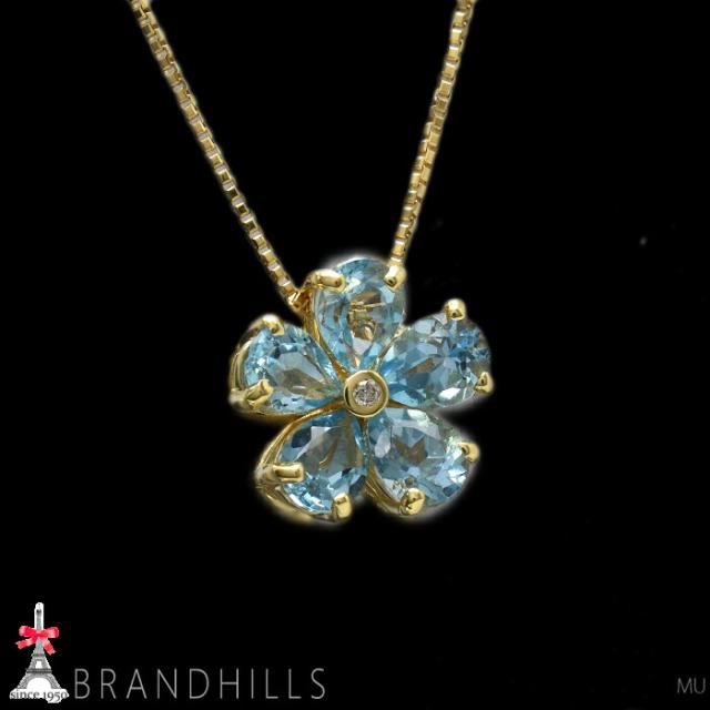 ブルートパーズ 0.95ct ダイヤモンド 0.01ct ネックレス 鑑別書付 スライド式アジャスター付 K18金 YG 2.8g 美品 【中古】_2