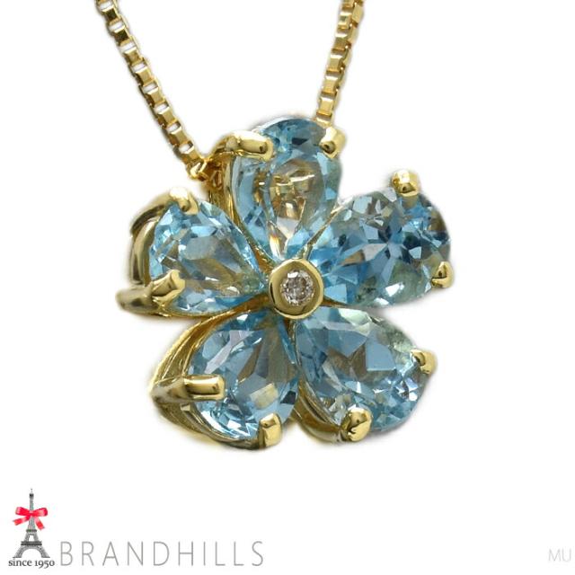 ブルートパーズ 0.95ct ダイヤモンド 0.01ct ネックレス 鑑別書付 スライド式アジャスター付 K18金 YG 2.8g 美品 【中古】_3