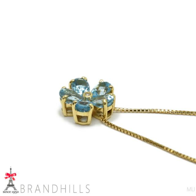 ブルートパーズ 0.95ct ダイヤモンド 0.01ct ネックレス 鑑別書付 スライド式アジャスター付 K18金 YG 2.8g 美品 【中古】_5