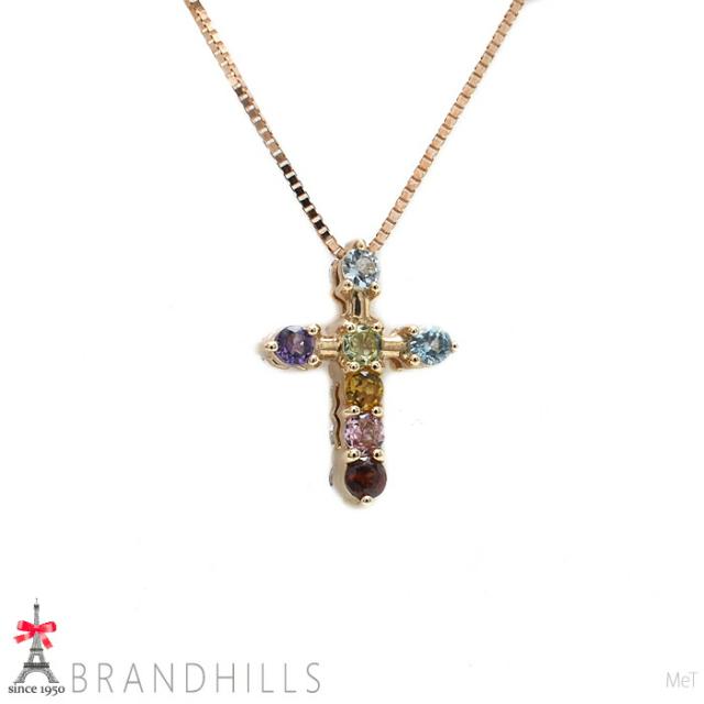 ダイヤモンド 0.23ct ネックレス マルチカラーストーン リバーシブル K18金 750PG 2.0g 極美品 【中古】_1