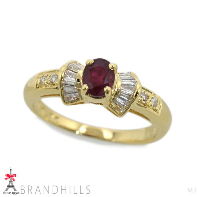 ルビー 0.48ct ダイヤモンド 0.25ct リング K18金 750YG イエローゴールド 指輪 #12.5 3.0g 極美品 【中古】