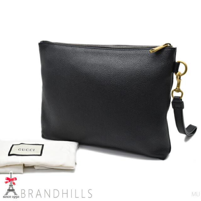グッチ クラッチバッグ カーフスキン ブラック ロゴプリント ストラップ付 セカンドバッグ 572770 GUCCI 美品 【中古】_1