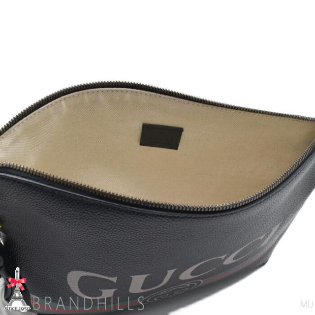 グッチ クラッチバッグ カーフスキン ブラック ロゴプリント ストラップ付 セカンドバッグ 572770 GUCCI 美品 【中古】_3