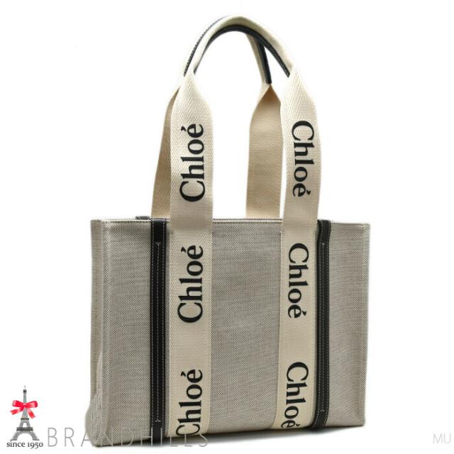 クロエ トートバッグ ウッディ ミディアム White &amp; Blue キャンバス レザー CHC21US383E6691J Chloe 美品 【中古】
