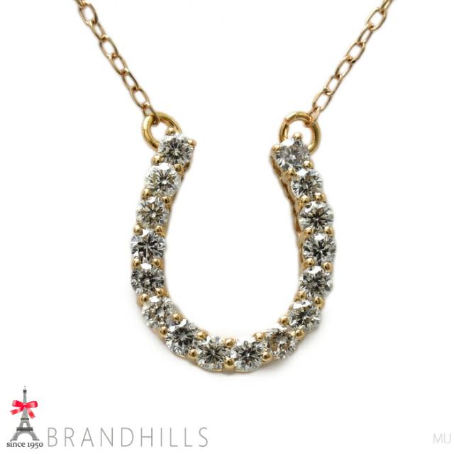 ダイヤモンド 0.30ct ネックレス ホースシュー K18金 750PG ピンクゴールド 馬蹄モチーフ 1.6g  美品 【中古】