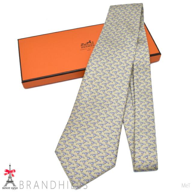 エルメス ネクタイ メンズ CRAVATE シルク100％ ベージュ カモメ 剣先幅9.5cm 005192T HERMES 未使用品 【中古】_2