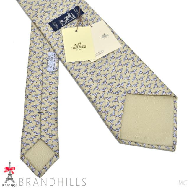 エルメス ネクタイ メンズ CRAVATE シルク100％ ベージュ カモメ 剣先幅9.5cm 005192T HERMES 未使用品 【中古】_3