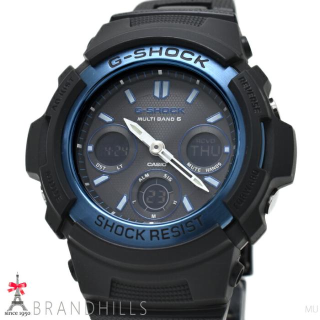 カシオ G-SHOCK 腕時計 アナログ デジタル 電波ソーラー 樹脂 SS ブラック文字盤 AWG-M100BC-2AJF CASIO 美品 【中古】