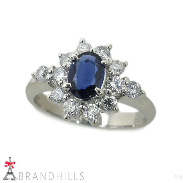 サファイア 0.65ct ダイヤモンド 0.64ct リング PT850 プラチナ 指輪 #11 5.5g 極美品 【中古】