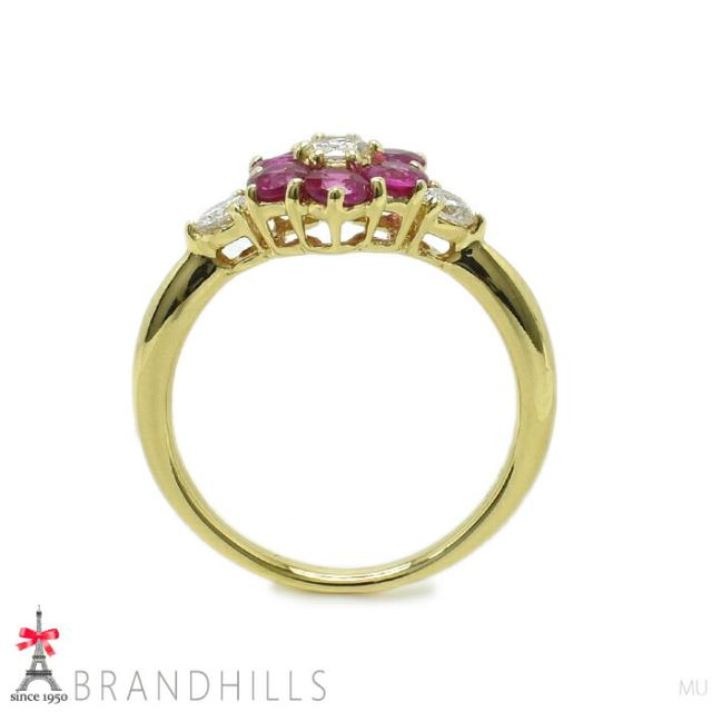ルビー 0.94ct ダイヤモン ド0.35ct リング 鑑別書付 K18金 750YG イエローゴールド フラワーモチーフ 指輪 #12 3.6g 極美品 【中古】_3