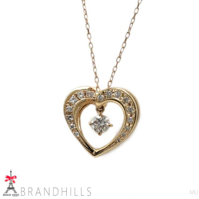 ダイヤモンド 0.36ct ネックレス スライド式アジャスター付 K18金 750PG ピンクゴールド ハートモチーフ 3.4g 美品 【中古】 56,880円