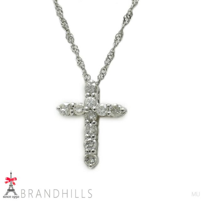 ダイヤモンド 0.30ct ネックレス PT900 PT850 プラチナ クロスモチーフ 2.3g 美品 【中古】