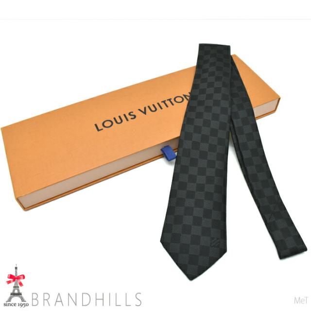 ルイヴィトン ネクタイ メンズ ダミエ クラシック シルク100％ ノワール 剣先幅8cm M78752 LOUIS VUITTON ほぼ未使用 【中古】