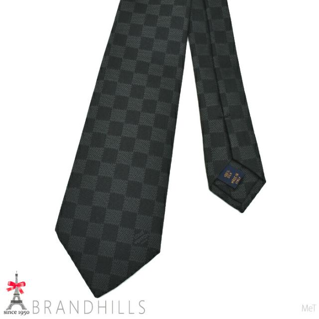 ルイヴィトン ネクタイ メンズ ダミエ クラシック シルク100％ ノワール 剣先幅8cm M78752 LOUIS VUITTON ほぼ未使用 【中古】
