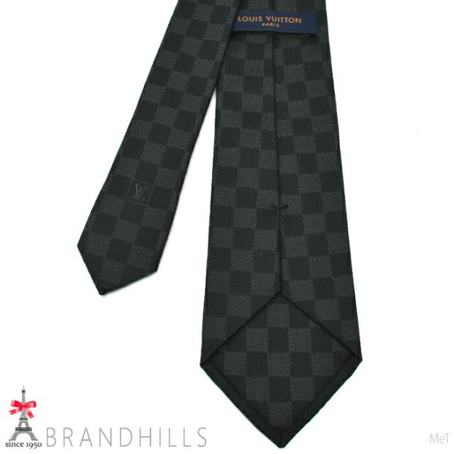 ルイヴィトン ネクタイ メンズ ダミエ クラシック シルク100％ ノワール 剣先幅8cm M78752 LOUIS VUITTON ほぼ未使用 【中古】