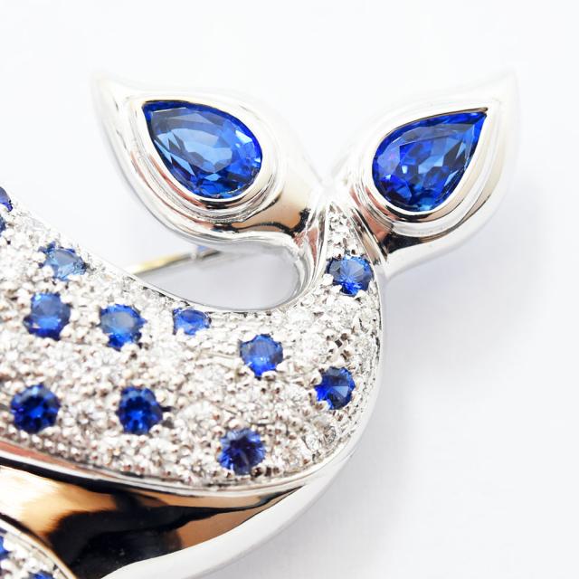ミキモト ブローチ MIKIMOTO クジラ 鯨 サファイア 3.56 ダイヤモンド  