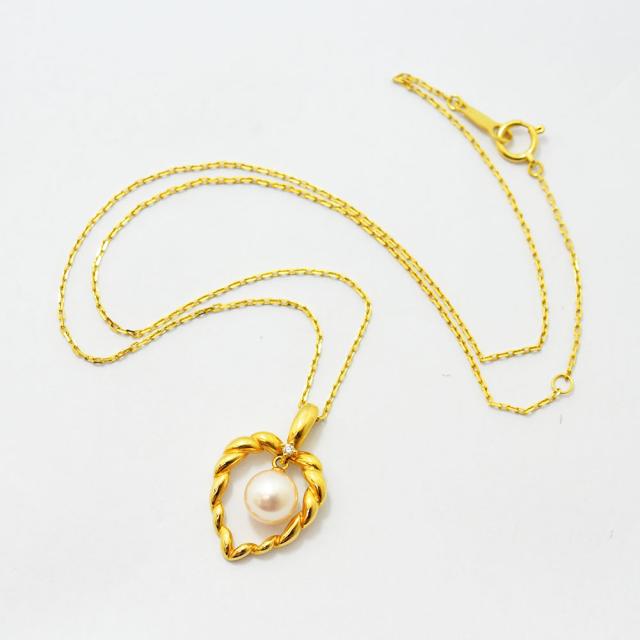 タサキ ネックレス TASAKI 田崎 ハート あこや真珠 7.0mm ダイヤモンド 0.01 K18 750 新品仕上げ 中古_6