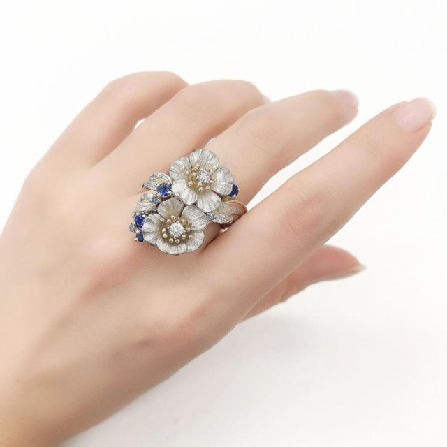 リング・指輪 10号 【作家】石川暢子 Pt900プラチナ サファイア 0.46ct ダイヤモンド 0.18ct