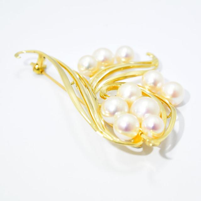 ミキモトk18シルバーあこや真珠入りブローチ 美品】MIKIMOTO ブローチ あこや真珠 8珠 M刻印 シルバー