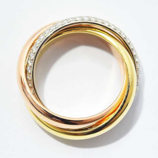 カルティエ リング トリニティ クラシック Cartier 指輪 スリーカラー 3連 ダイヤモンド K18 750 #54 約14号 新品仕上げ 中古