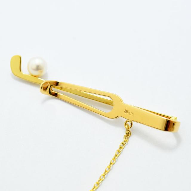 ミキモト タイピン MIKIMOTO ネクタイピン タイクリップ アイアン ゴルフ あこや真珠 5.2mm パール K18 新品仕上げ 中古