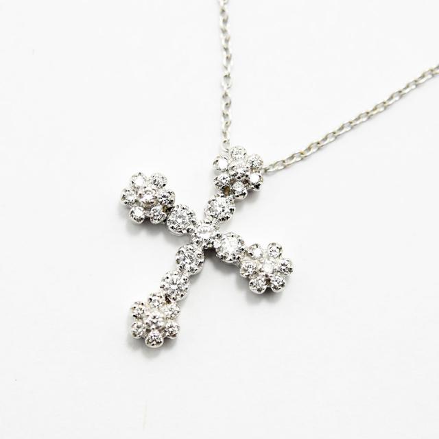 スタージュエリー ネックレス STAR JEWELRY ペンダント クロス ダイヤモンド 0.23 K18WG 新品仕上げ 中古