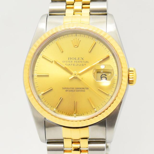 ロレックス 中古 メンズ ROLEX デイトジャスト 16233 E番 自動巻 オートマ SS ステンレス YG イエローゴールド シャンパンゴールド 軽仕上げの通販は