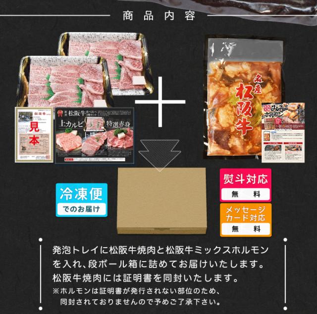 松阪牛 極み 焼肉 バーベキュー 盛合わせ 4種 Ａ５ランク厳選 合計１．１ｋｇ（カルビ ロース 特選赤身 食べ比べ焼肉セット６００ｇとミックスホルモン５００ｇ）牛肉 和牛 送料無料 プレゼント ギフト_10