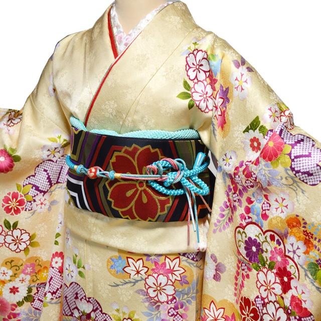 レンタル】 京友禅 正絹 振袖 25点セット 黄 成人式 ふりそで